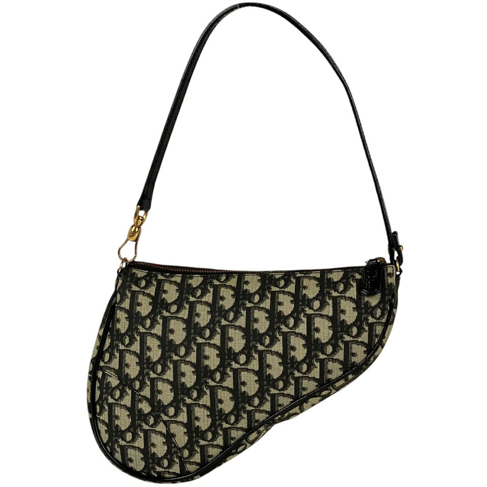 Christian Dior Trotter saddle bag Hobo handbag canvas black white